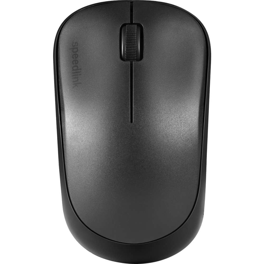 Mouse per computer nero con rotellina di scorrimento e logo "speedlink".