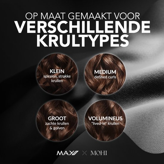 Quatre gros plans de cheveux bruns montrent différents types de boucles : petites, moyennes, grandes et volumineuses.