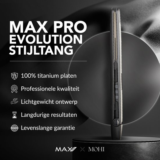 Piastra Max Pro Evolution con piastre in titanio 100%, qualità professionale e garanzia a vita.