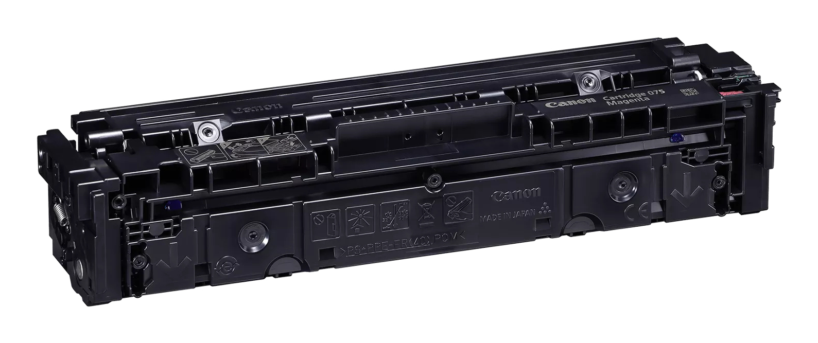 Cartuccia toner Canon 075 Magenta nera con porte ed etichette dettagliate.