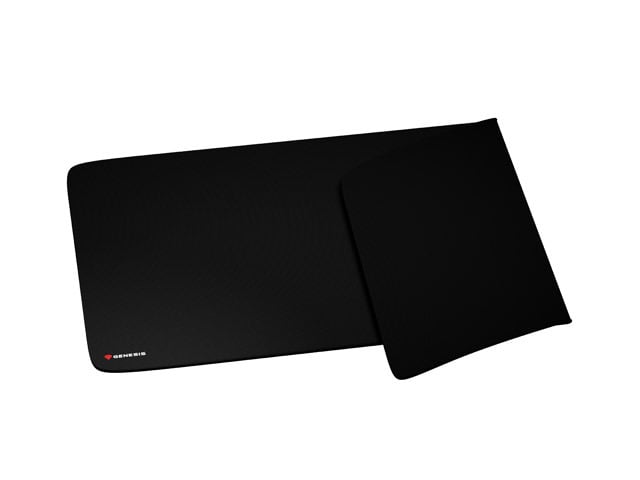 Tappetino per mouse nero con logo rosso "Genesis", su sfondo bianco.