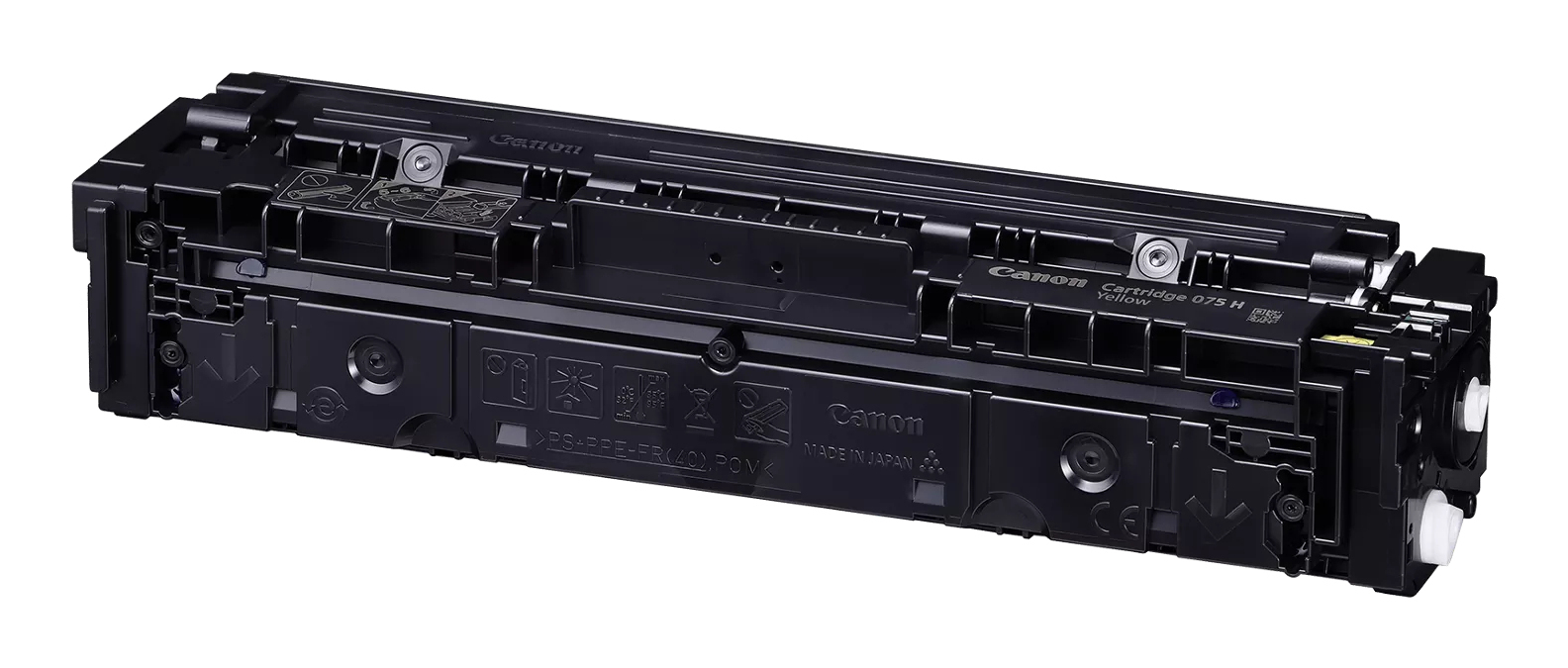 Cartuccia toner Canon 075 H nera, made in Japan, con simboli.