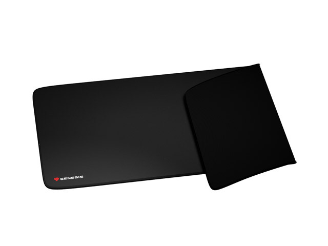 Tappetino per mouse da gaming nero con logo Genesis rosso e testo bianco.