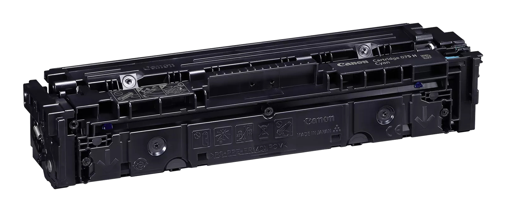 Cartuccia toner Canon 075 H ciano nero con etichette.