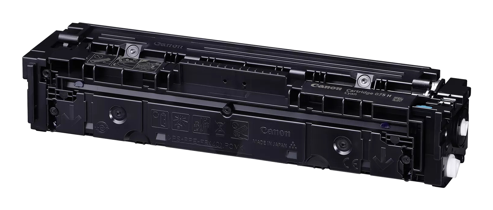 Cartuccia toner Canon 075 H Ciano nera, in plastica, con etichette.