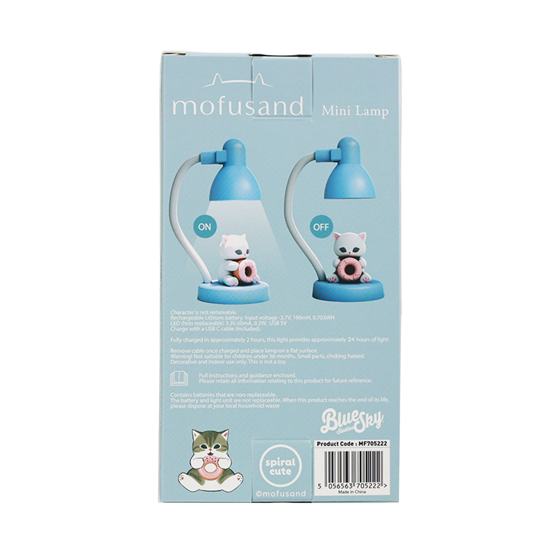 Verpackung eines blauen Mini-Lampen-Sets mit zwei Katzenfiguren.