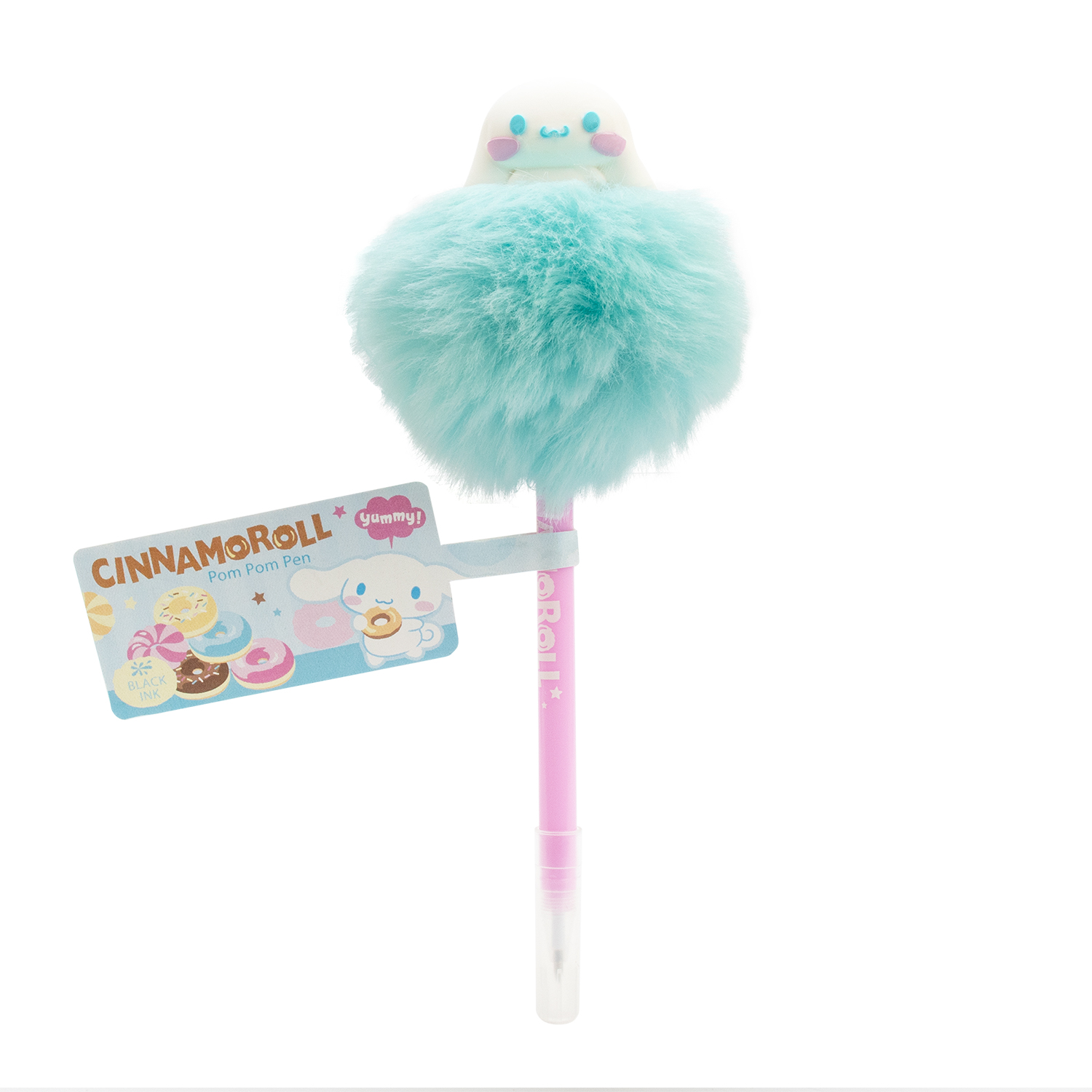 Ein Cinnamoroll Pompon-Stift mit süßem Charakter und flauschigem blauen Pompon.