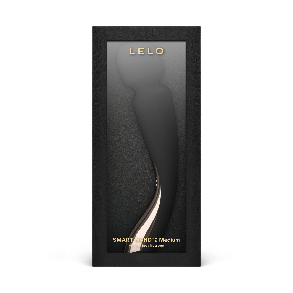 Verpackung eines LELO SMART WAND 2 Medium Körpermassagegeräts mit silbernen Akzenten.