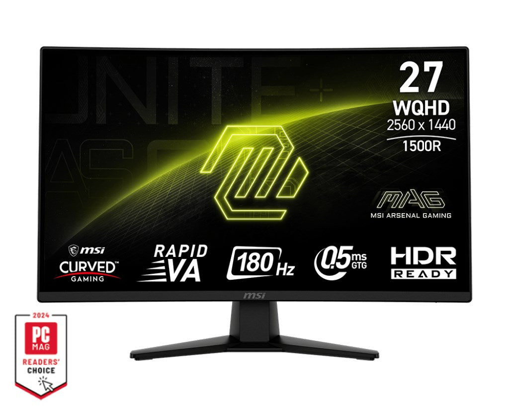 Zakrzywiony monitor gamingowy MSI 27 cali, WQHD, 180 Hz i HDR.
