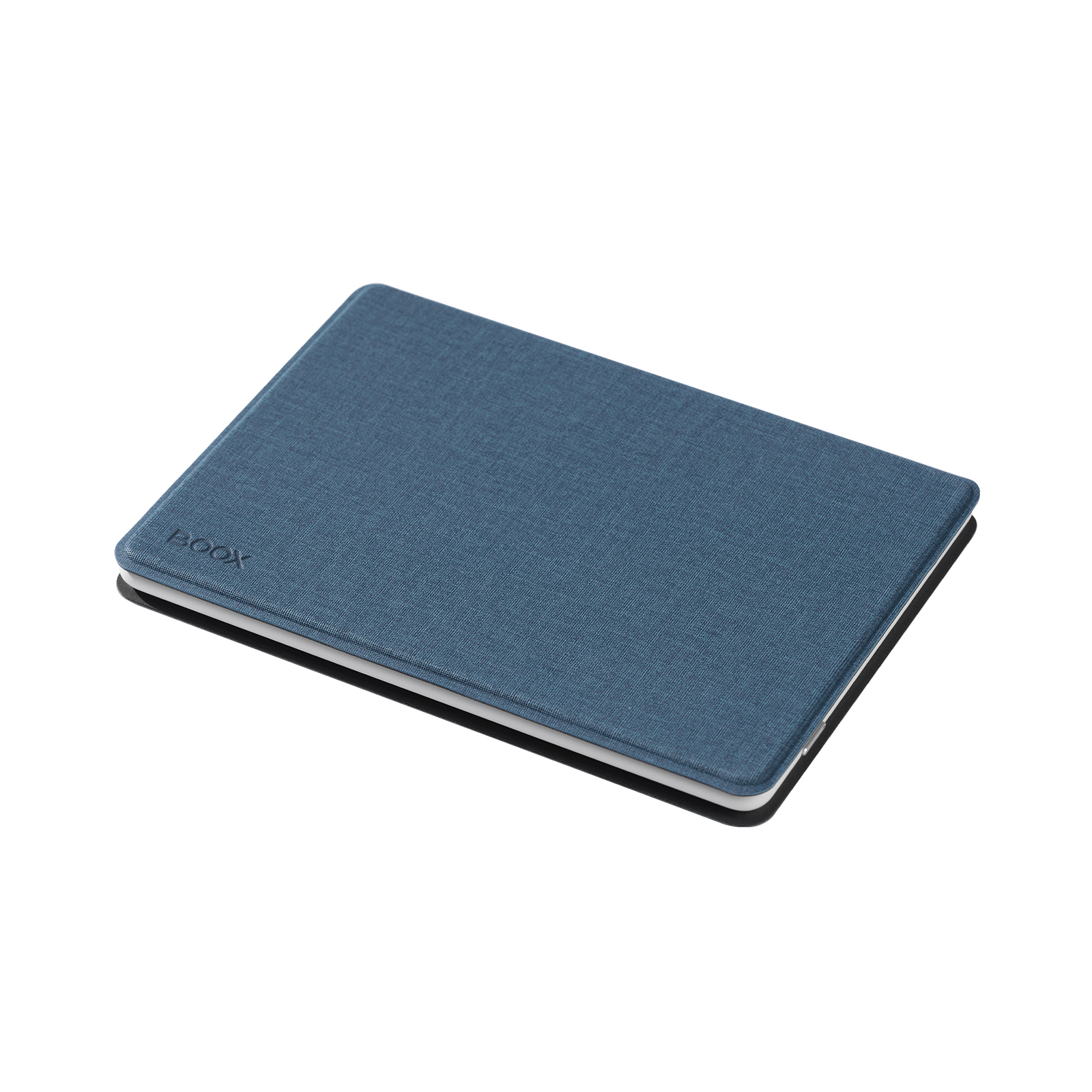 Una funda azul para e-reader con marca "BOOX" descansa sobre fondo blanco.