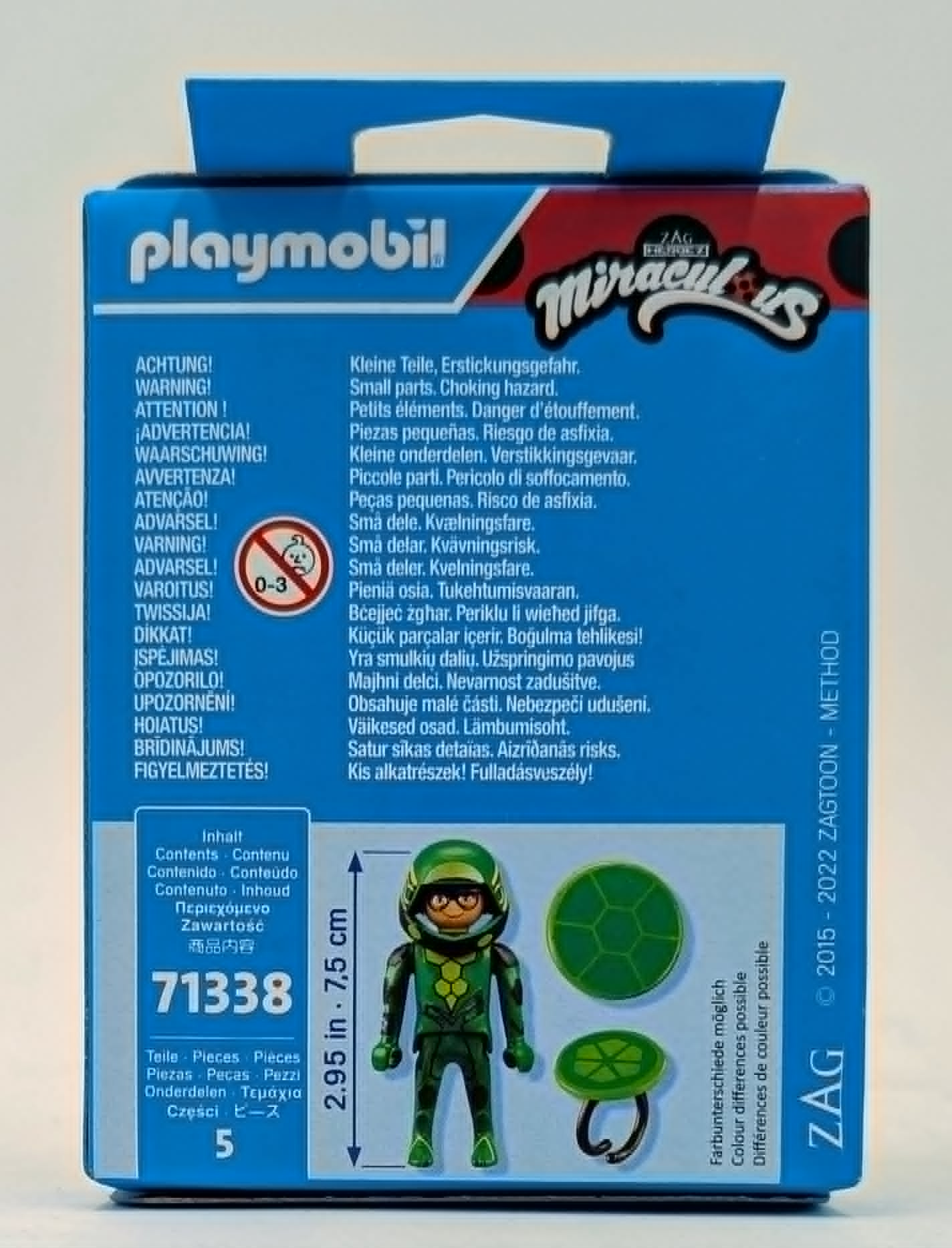 Playmobil Miraculous Box mit Figur und Zubehör. Enthält Warnhinweise.