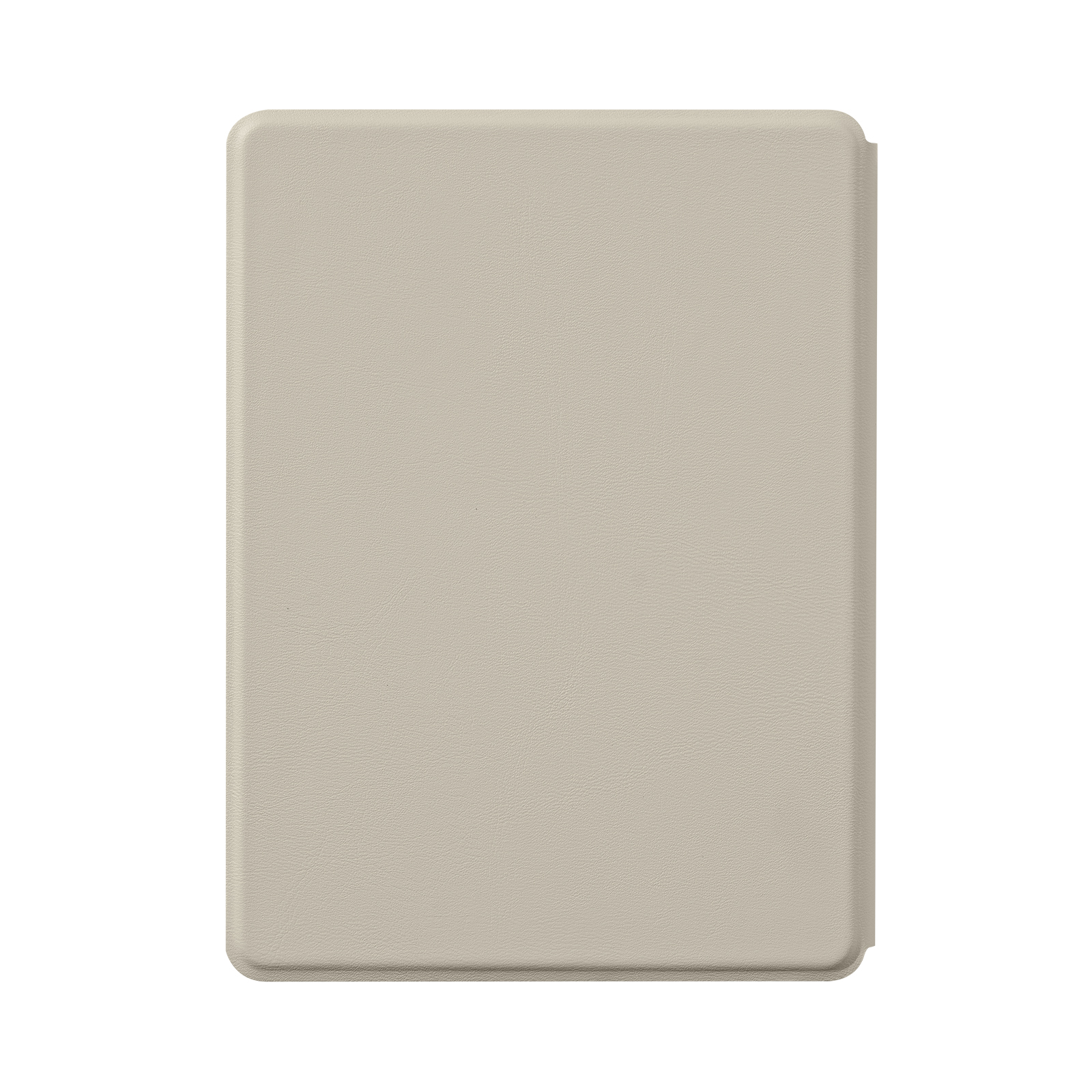 Una funda de libro de cuero beige claro con esquinas redondeadas, sobre fondo blanco.