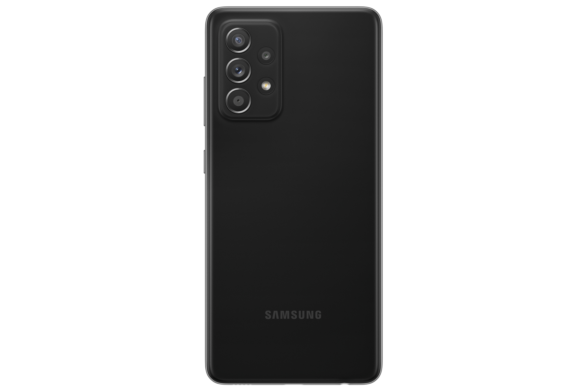 Rückseite eines schwarzen Samsung Smartphones mit vier Kameras.
