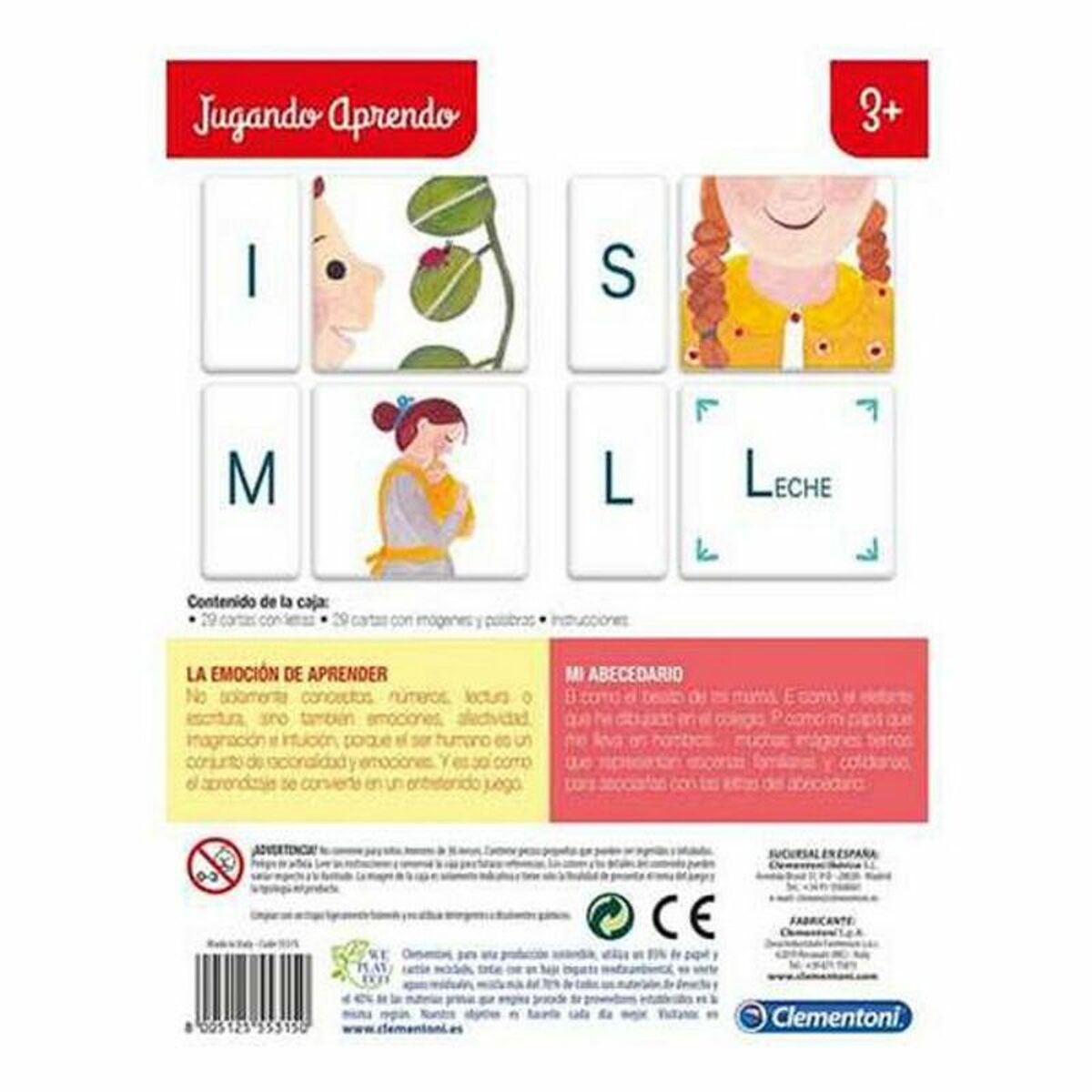 Juego de aprendizaje con letras I, M, S, L, LECHE. Incluye 29 cartas.