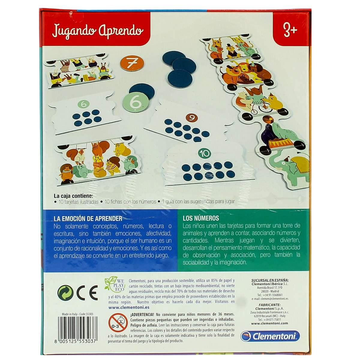 Tarjetas de juego con números y animales para niños de 3+.
