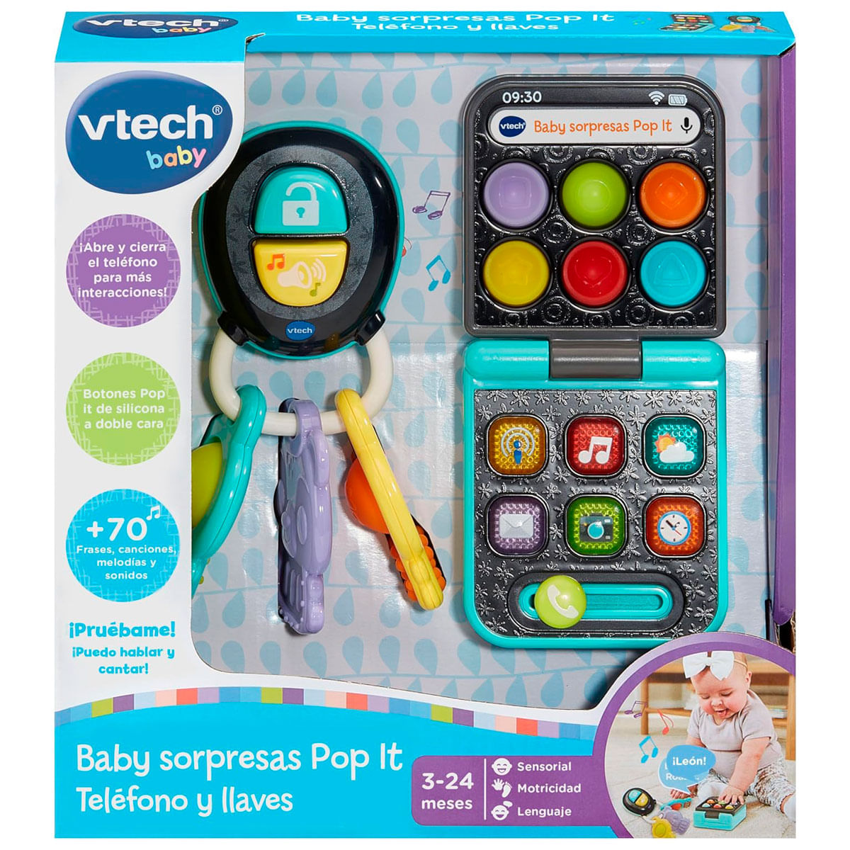 Juguete Vtech Baby: teléfono con botones y llavero con sonajeros y llaves.