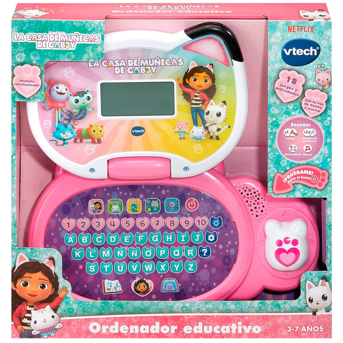 Un portátil de aprendizaje Vtech rosa con motivo de La Casa de Muñecas de Gabby.