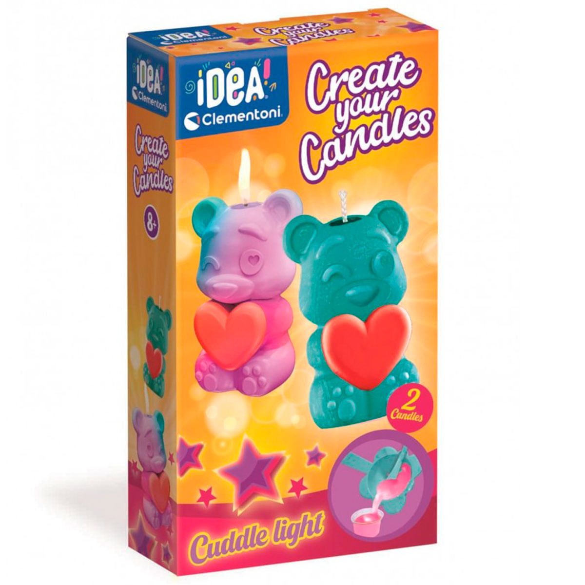 Caja del kit Crea Tus Velas de Clementoni, con dos velas de osito.