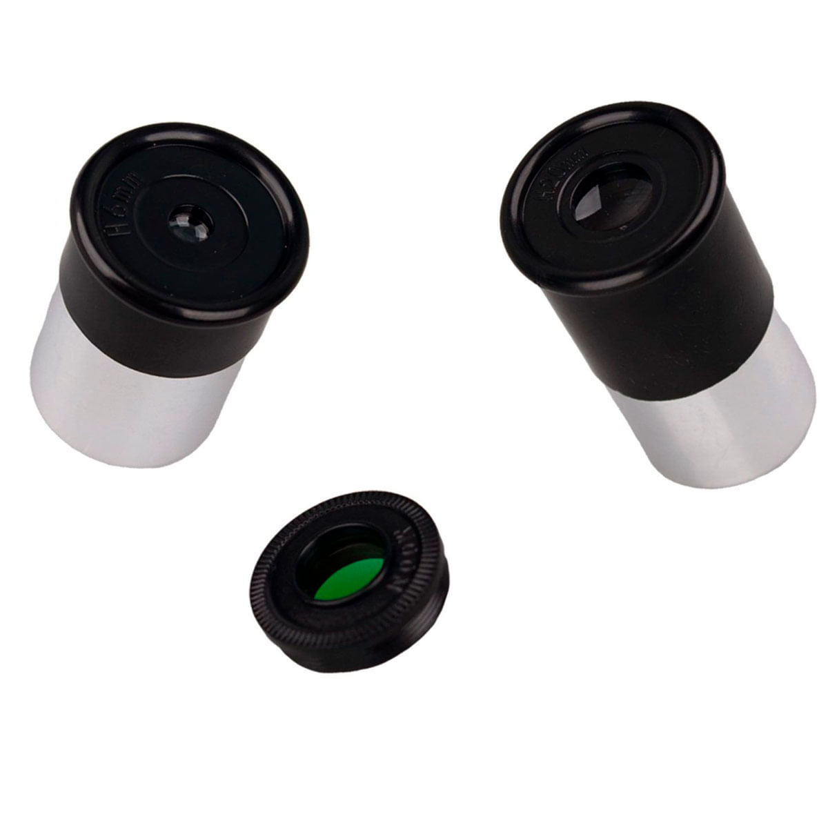 Tres oculares de telescopio, dos verticales, uno tumbado.