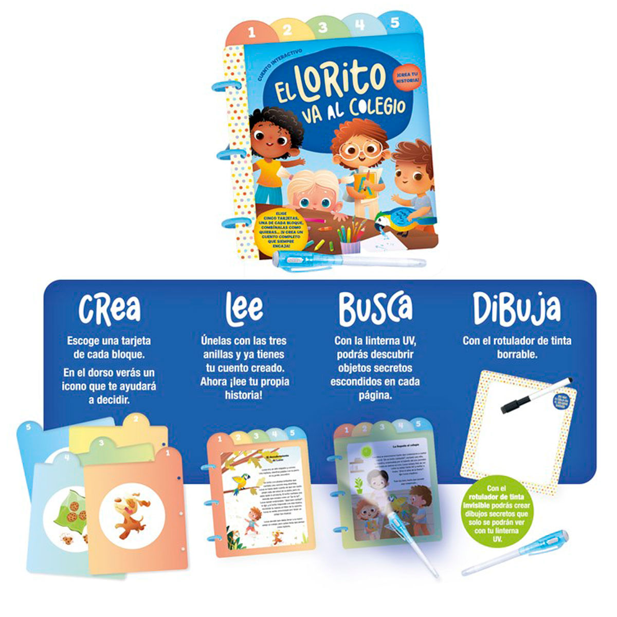 Portada de libro con niños y animales presentando un libro interactivo.