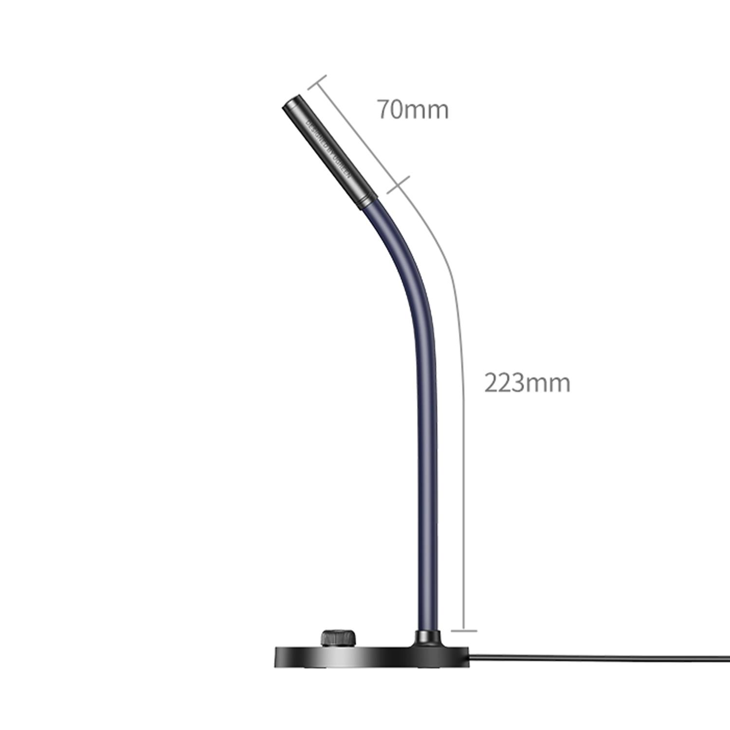 Tabanlı bir kaz boynu mikrofon, 70 mm ve 223 mm boyutlarında.