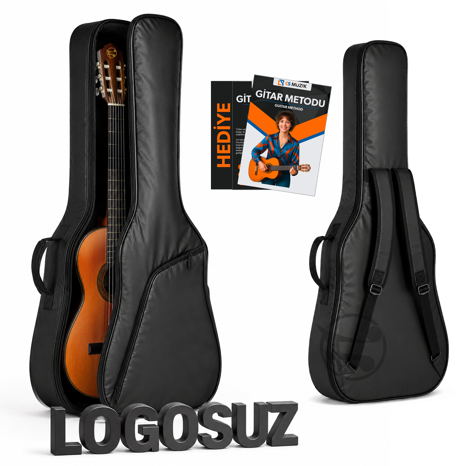 FOURTUNE Luca Siyah Klasik Gitar Kılıfı Kalın Taşıma Çantası (Eğitim Metodu Hediye)