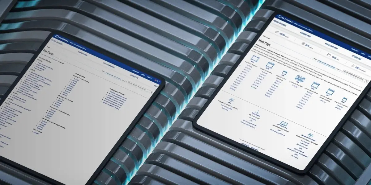 Zwei Tablets zeigen eine Website mit Produktinformationen und Anwendungsfällen.