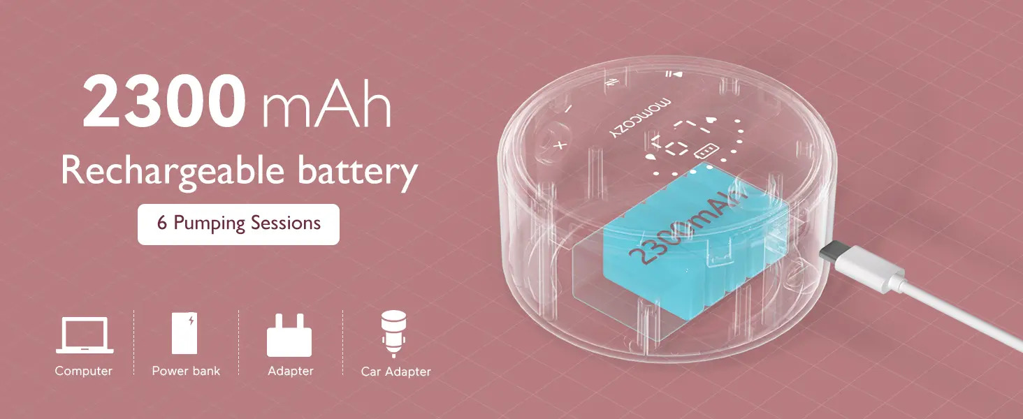 Pompa trasparente con batteria da 2300mAh, cavo di ricarica e icone per computer, power bank, adattatore.