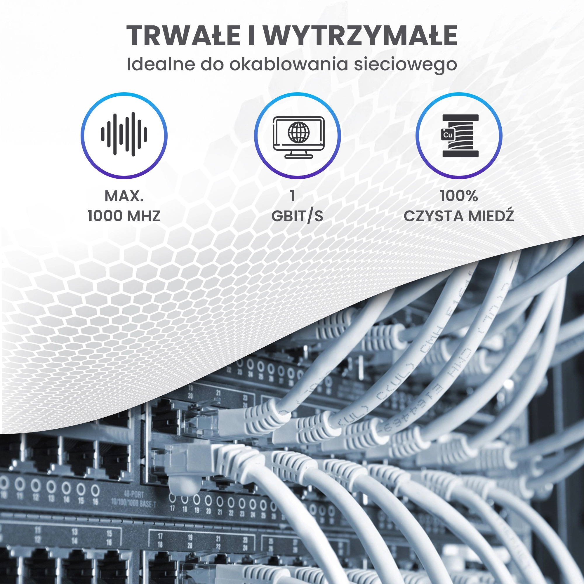Cavi di rete con icone per 1000 MHz, 1 Gbit/s e rame.