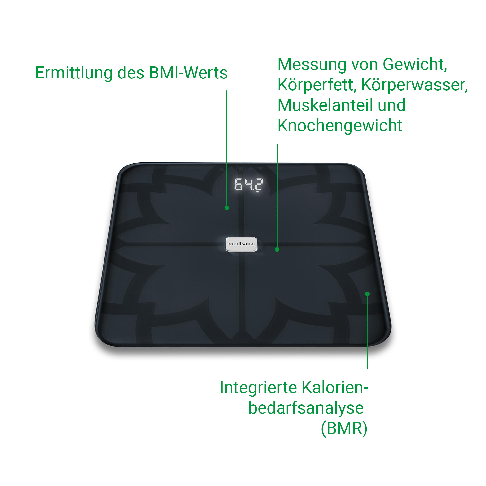Bilancia personale nera con motivo floreale e display digitale 64.2 kg.