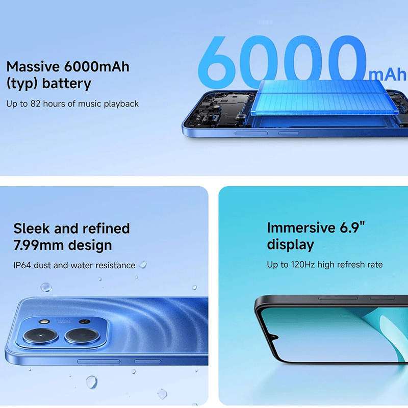 Smartphone mit 6000mAh Akku, 7,99mm schlankem Design und 6,9" Display.