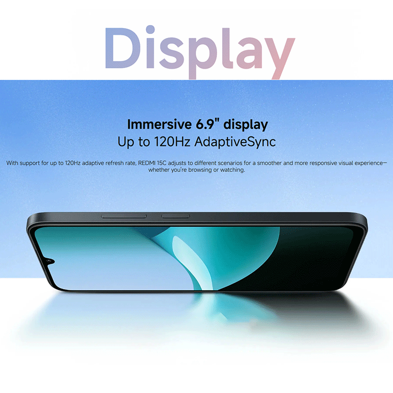 Ein Smartphone mit 6,9 Zoll Display und 120Hz AdaptiveSync wird gezeigt.