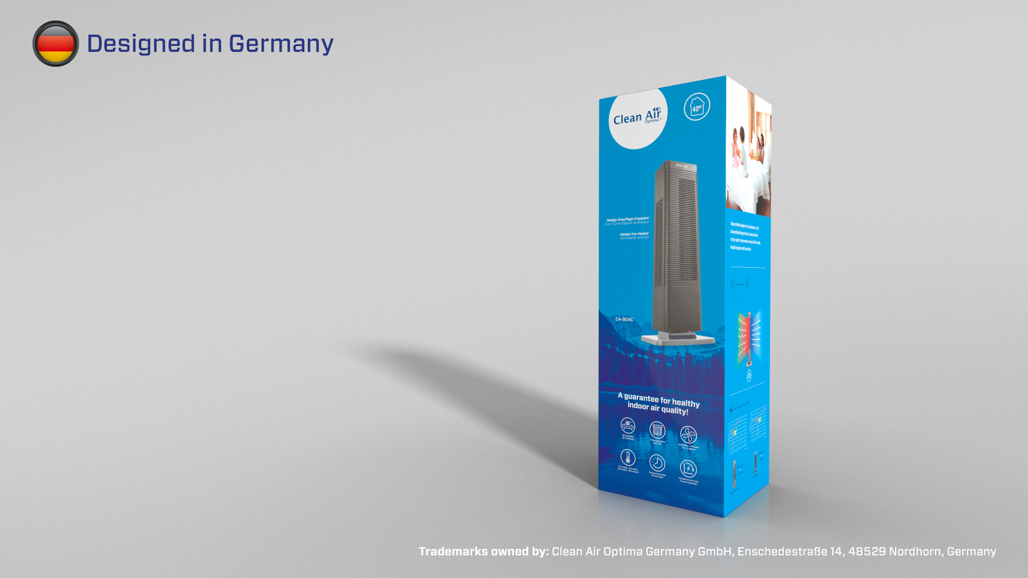 Verpackung eines Lufterfrischers mit deutscher Flagge und Produktbildern.