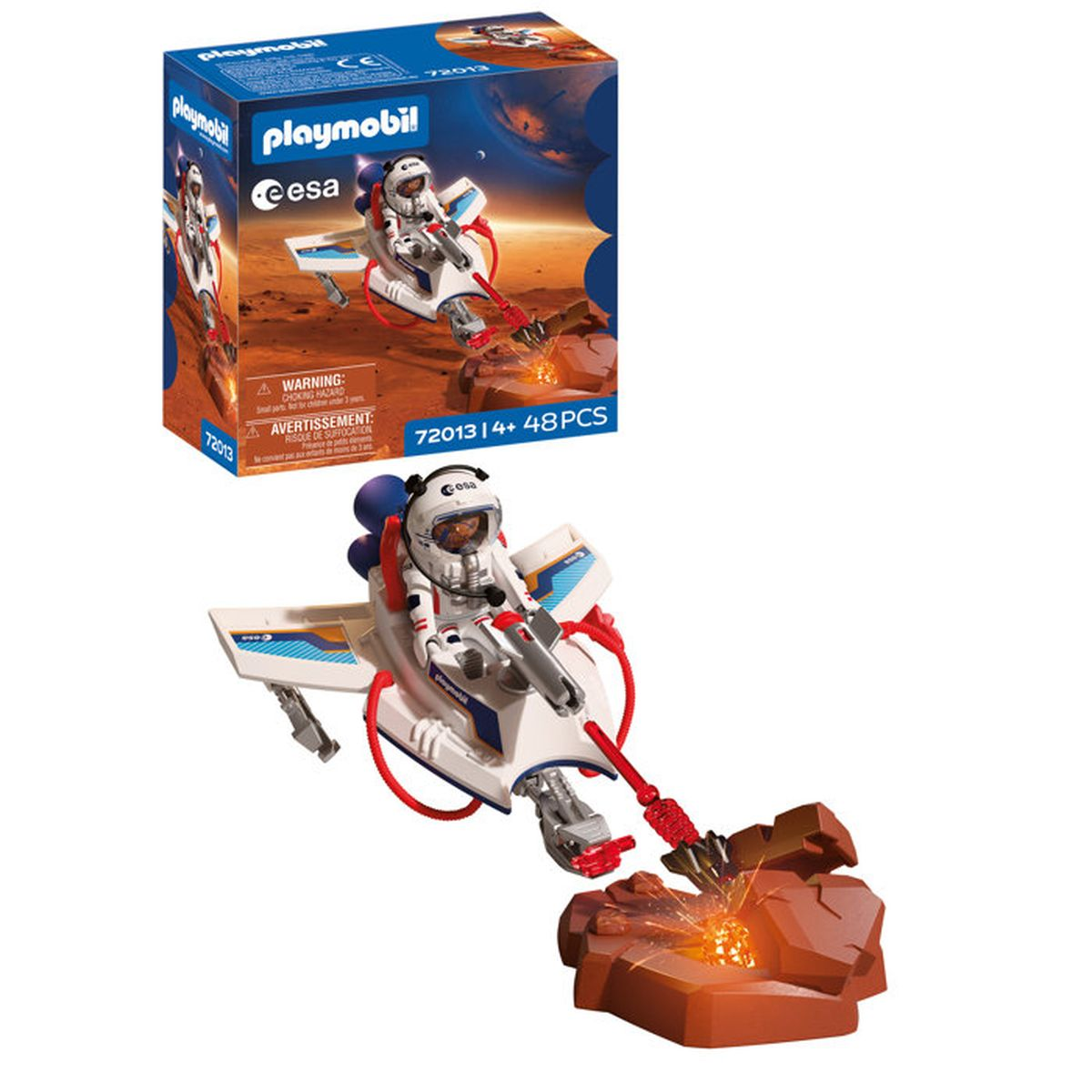 Nave espacial Playmobil con astronauta aterrizando en Marte. Incluye juguete y embalaje.
