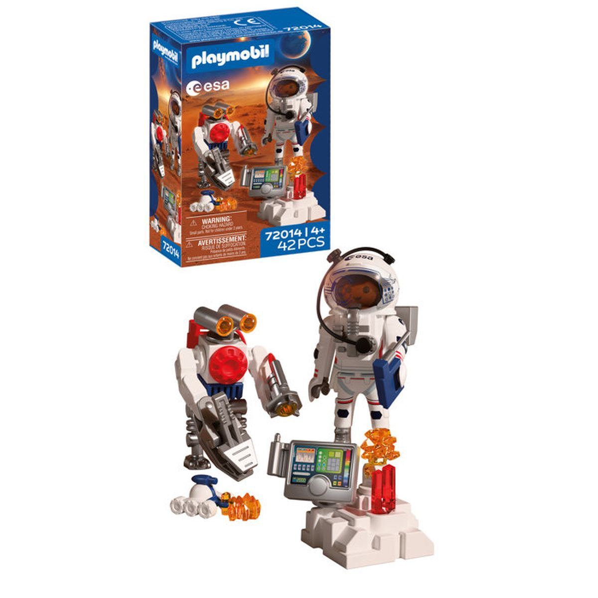 Set espacial Playmobil con astronauta y robot en base lunar.