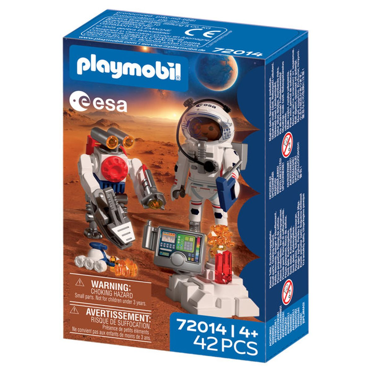 Set Playmobil con astronauta y robot en Marte, con logo de la ESA.