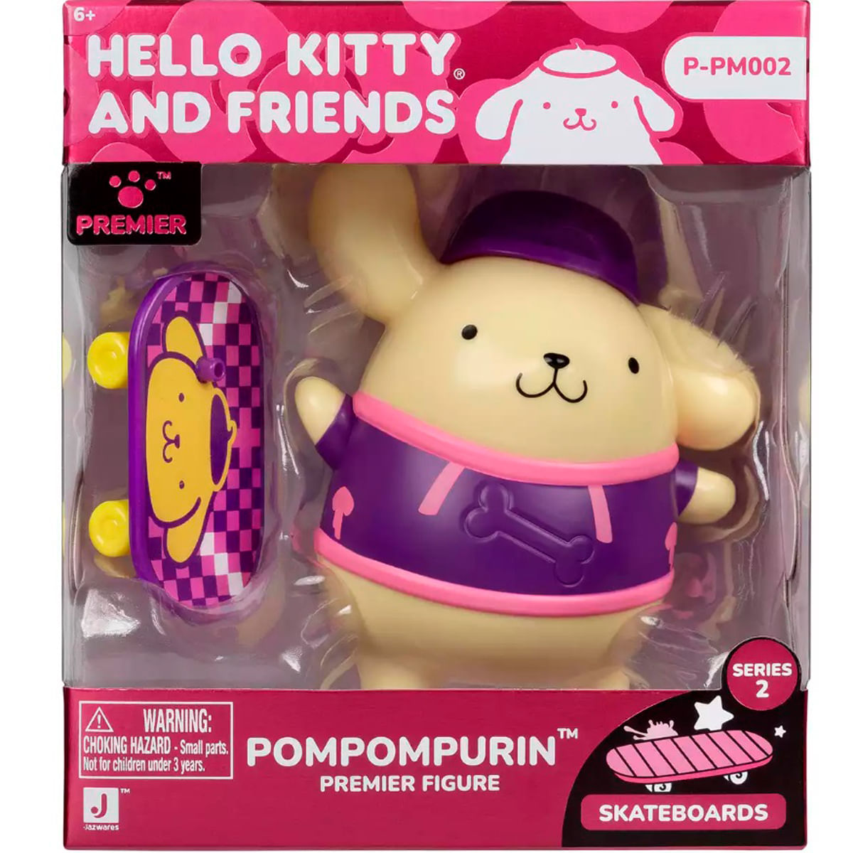 Figura de Pompompurin con juguete de patineta. Hello Kitty y Amigos Serie 2.