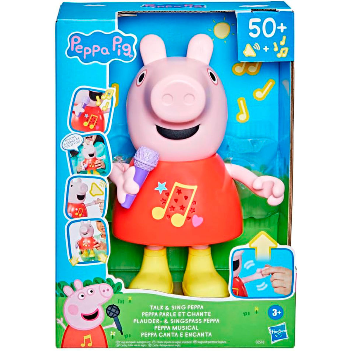 Juguete de Peppa Pig con micrófono y notas musicales en el vestido.