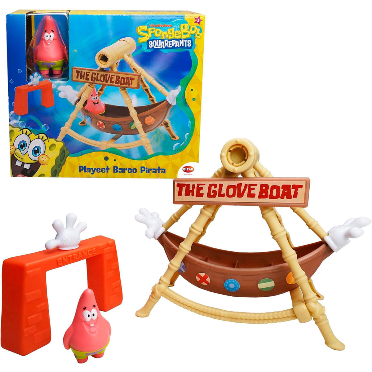 Juguete Spongebob: Patrick, "The Glove Boat" set de juego de barco pirata con puerta.