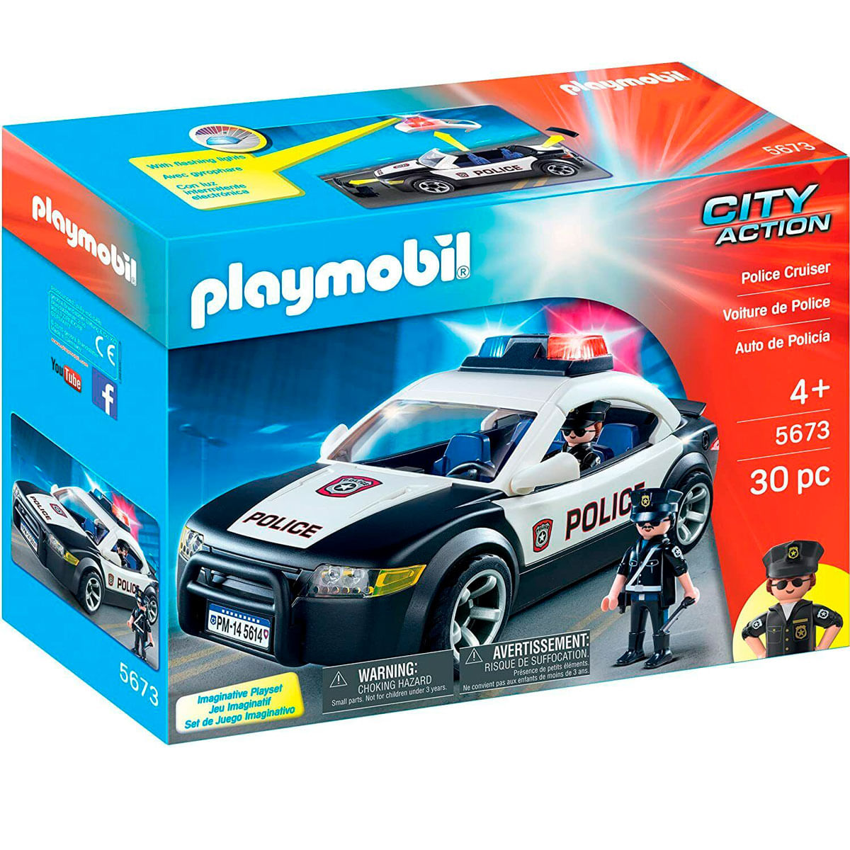Juego de policía Playmobil con figuras, luces intermitentes, 30 piezas.