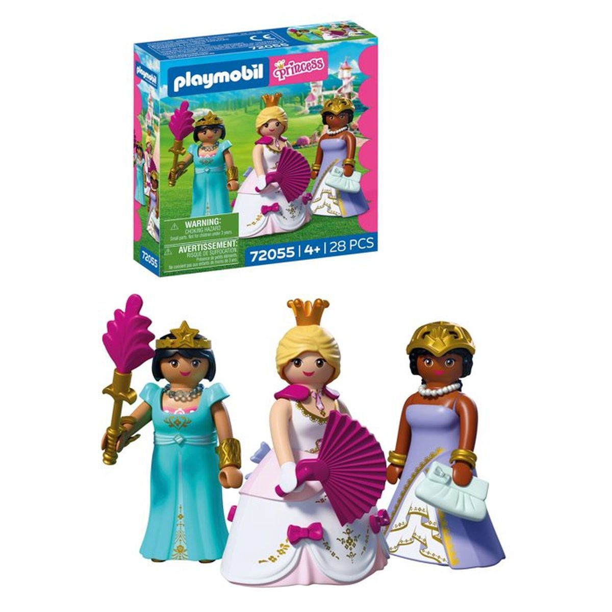 Set Playmobil de Princesa con tres figuras y caja de juguetes.