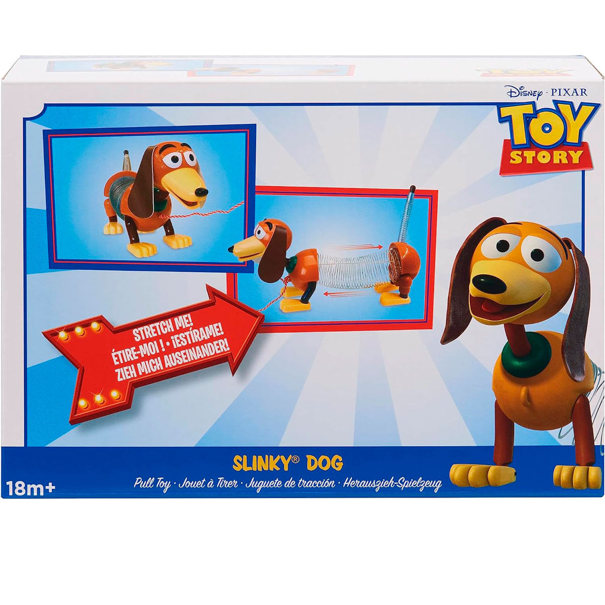 Empaque de juguete Slinky Dog de Toy Story con imágenes del juguete.