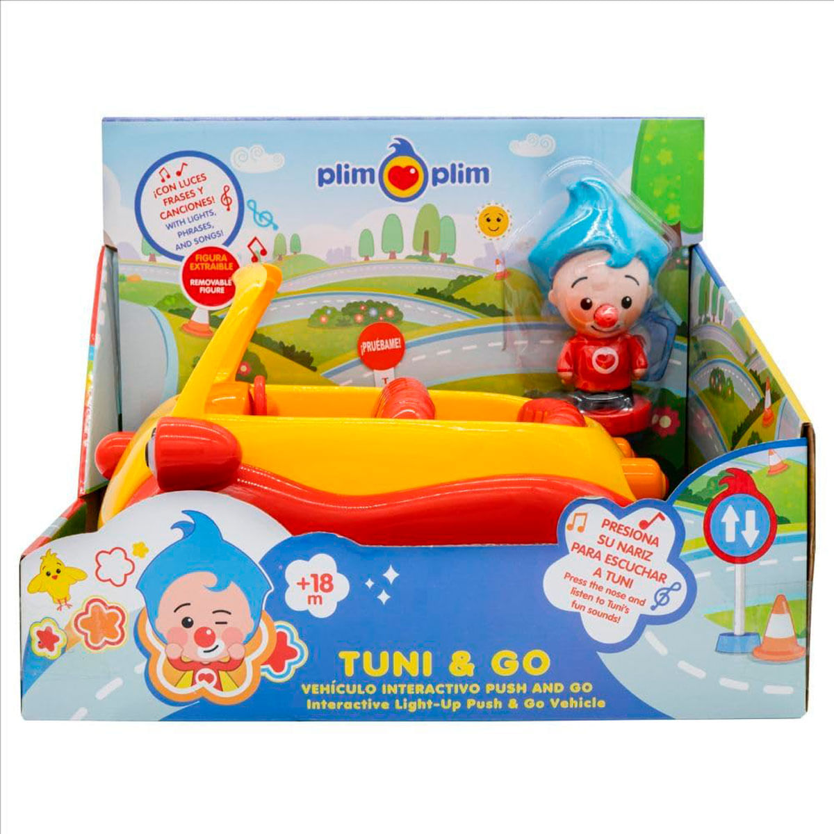 Vehículo interactivo Plim Plim Tuni & Go con figura, luces y sonidos.