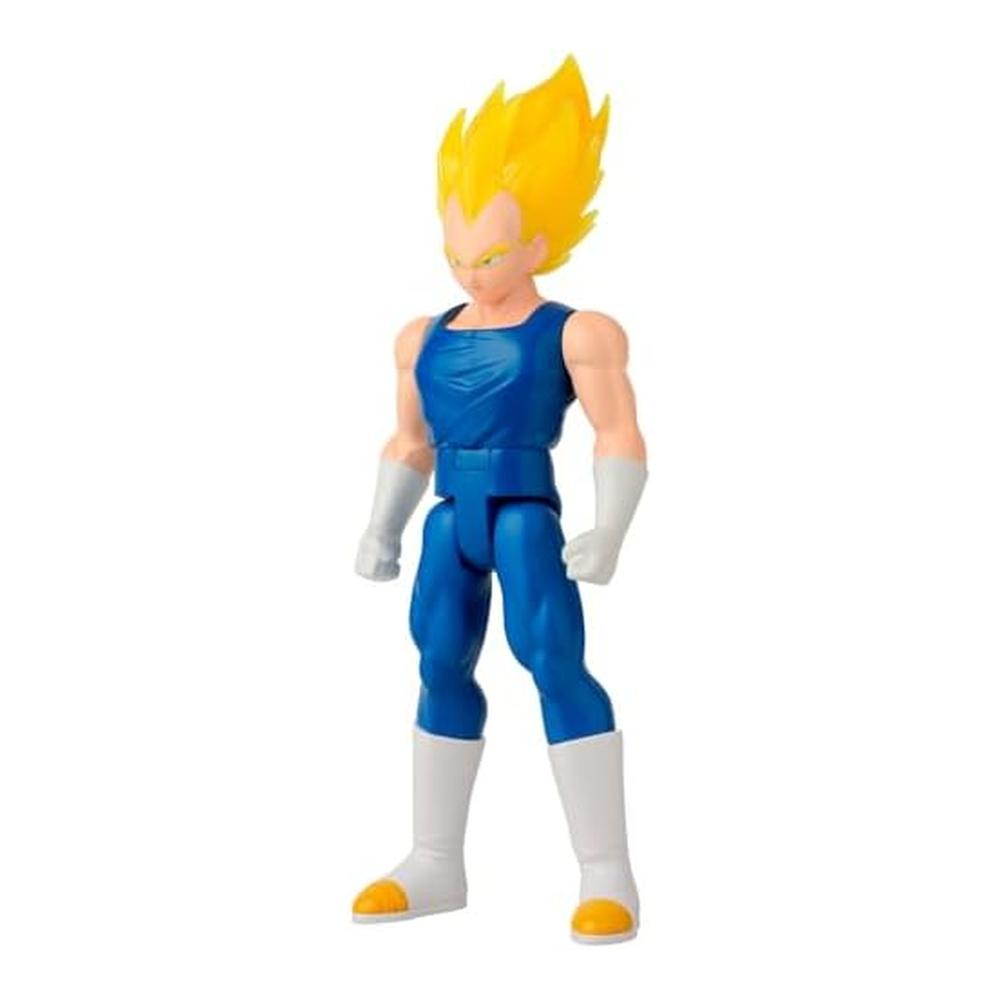 Una figura de acción de Vegeta con pelo rubio puntiagudo, traje azul y guantes/botas blancas.