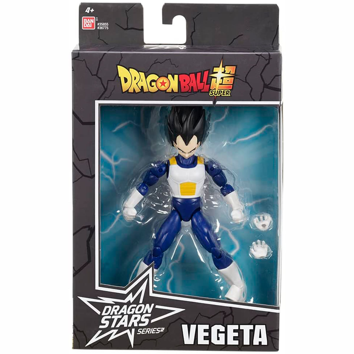 Figura de acción de Dragon Ball de Vegeta en empaque, con accesorios.