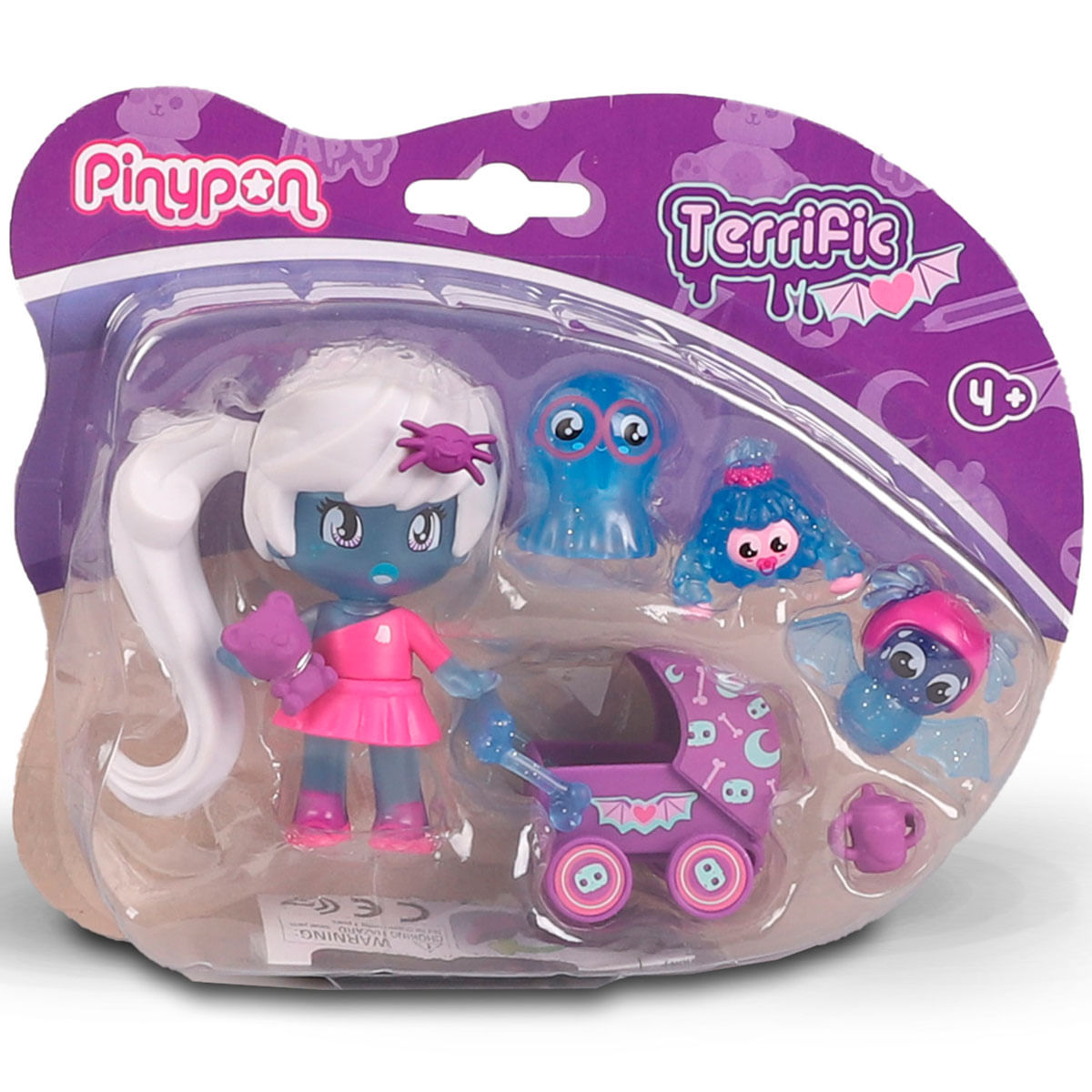 Set de juguete Pinypon Terrific con muñeca, carrito y accesorios en caja.