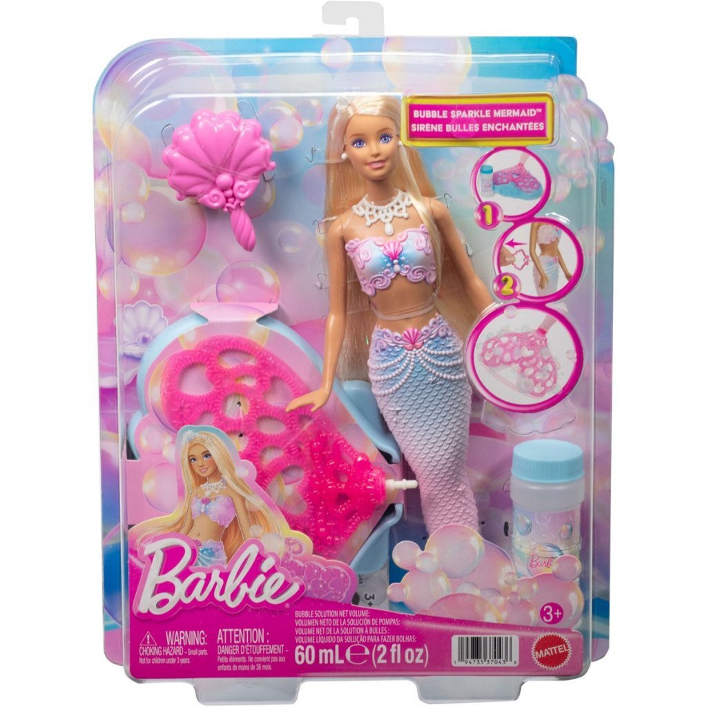 Juguete Barbie Sirena Chispa Burbujas en caja con accesorios.