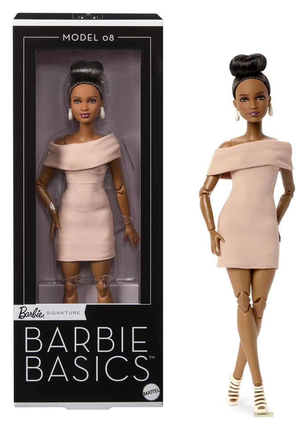 Muñeca Barbie Modelo 08 con vestido rosa y tacones blancos, en caja y sola.