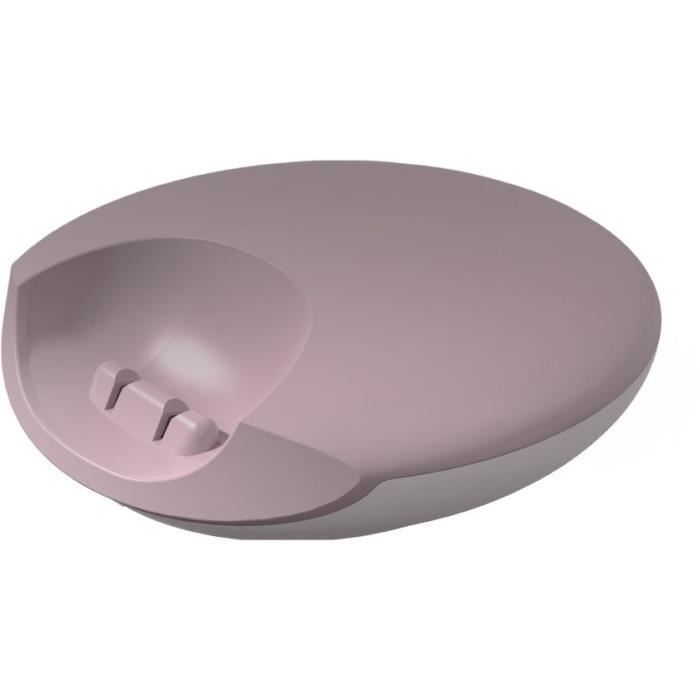 Un supporto di ricarica o docking rosa chiaro con due fessure.