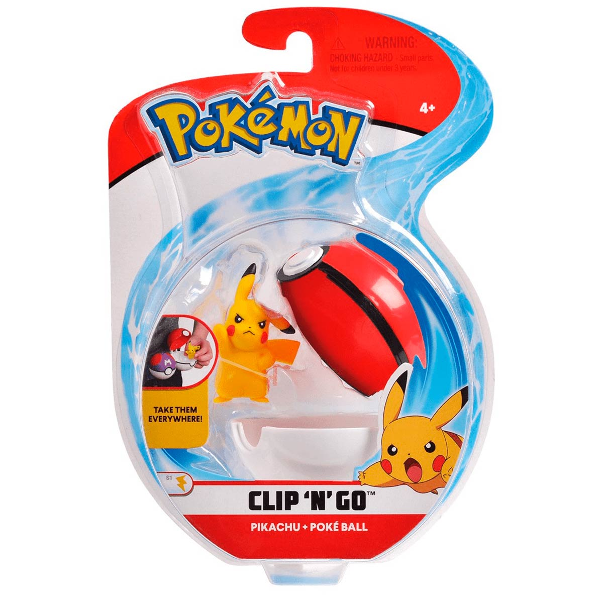 Set Clip 'N' Go de Pokémon con figura de Pikachu y Poké Ball.